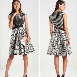 ted baker black and silver dress TED BAKER Black Silver Metallic Stretch Knit Cross Over Slit Dress 2TB = 6  US S